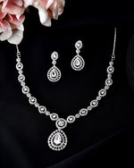 Thumbnail for VOJ Silver Plated AD Stone Studded Elegant Necklace And Earrings Set
