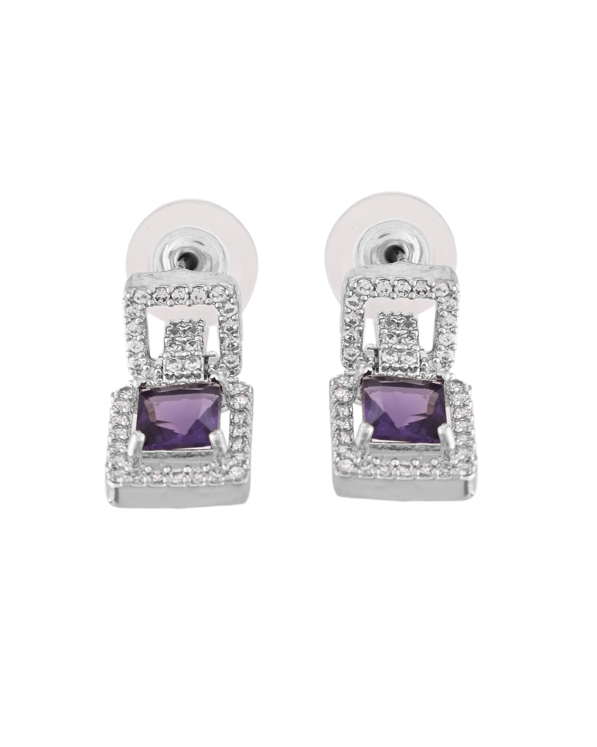 VOJ Silver Plated Geometric Shaped CZ Stone Studded Jewellery Set