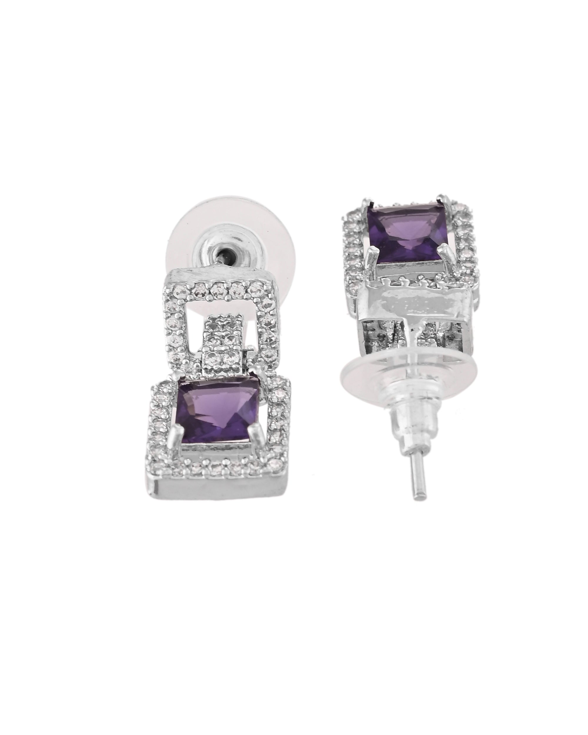 VOJ Silver Plated Geometric Shaped CZ Stone Studded Jewellery Set