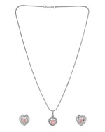 Thumbnail for VOJ Silver Plated Baby Pink Stone Studded Heart Shaped Chain Set