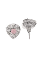 Thumbnail for VOJ Silver Plated Baby Pink Stone Studded Heart Shaped Chain Set