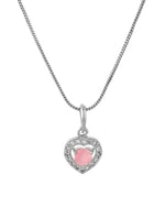 Thumbnail for VOJ Silver Plated Baby Pink Stone Studded Heart Shaped Chain Set