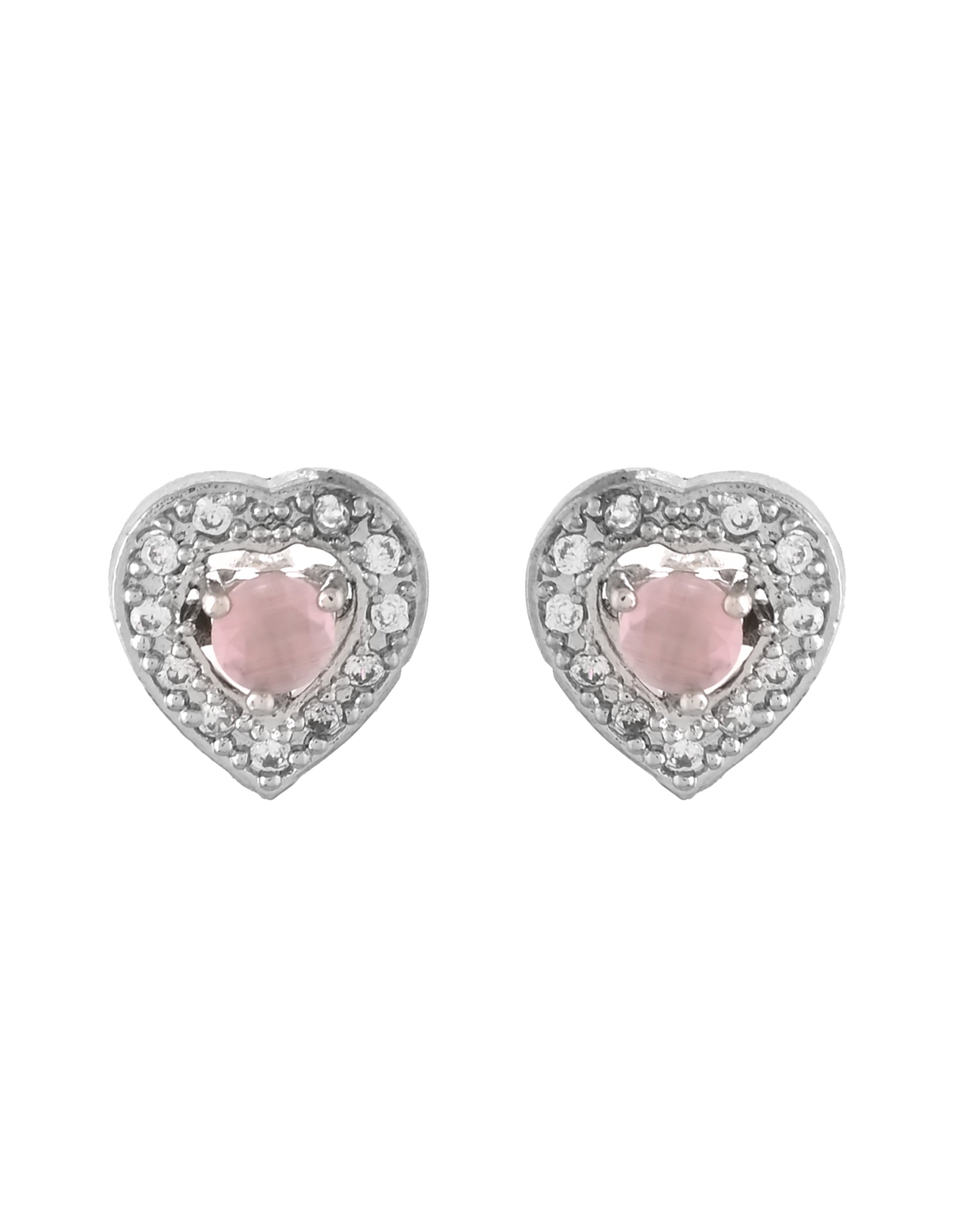 VOJ Silver Plated Baby Pink Stone Studded Heart Shaped Chain Set