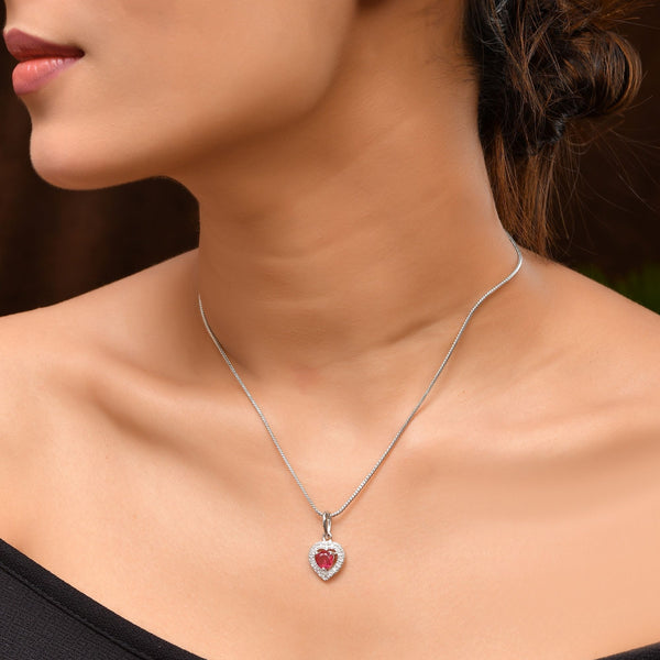 VOJ Silver Plated Pink Stone Studded Heart Shaped Chain Set - Dista