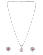Thumbnail for VOJ Silver Plated Pink Stone Studded Heart Shaped Chain Set