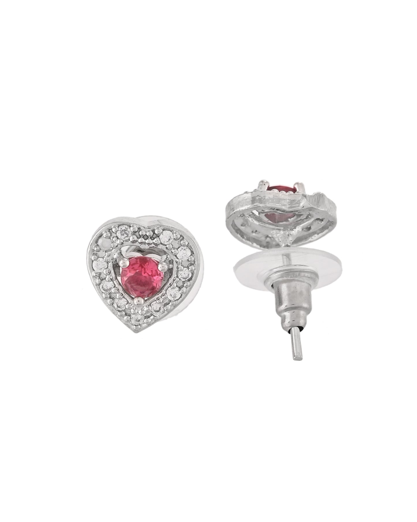 VOJ Silver Plated Pink Stone Studded Heart Shaped Chain Set - Dista