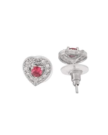 VOJ Silver Plated Pink Stone Studded Heart Shaped Chain Set - Dista