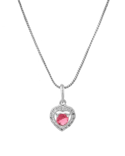 VOJ Silver Plated Pink Stone Studded Heart Shaped Chain Set - Dista