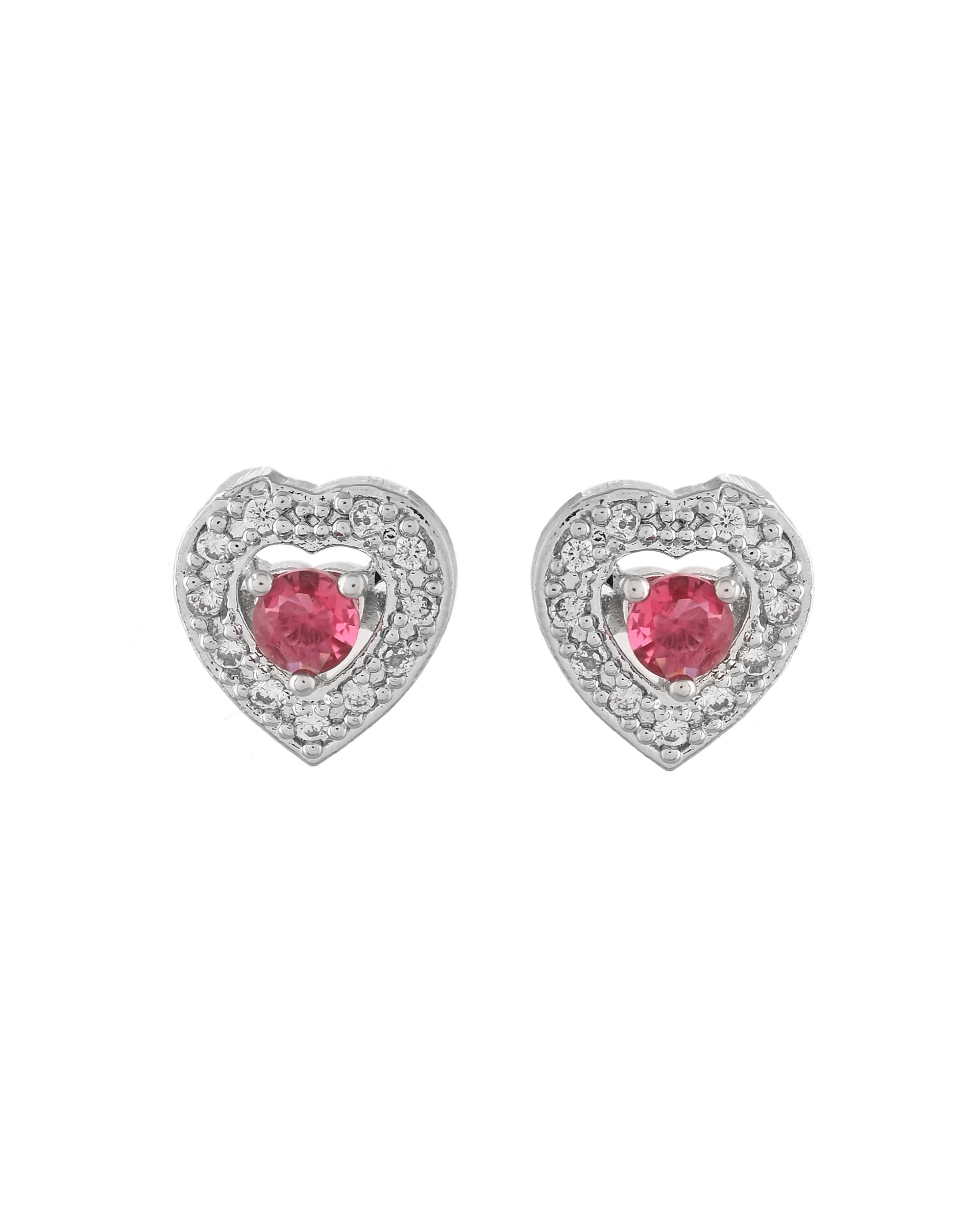 VOJ Silver Plated Pink Stone Studded Heart Shaped Chain Set