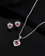 Thumbnail for VOJ Silver Plated Pink Stone Studded Heart Shaped Chain Set