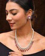 Thumbnail for VOJ Silver Plated CZ And Pearl Studded Handcrafted Necklace With Earrings Set