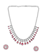 Thumbnail for VOJ Silver Plated CZ And Pearl Studded Handcrafted Necklace With Earrings Set