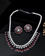 Thumbnail for VOJ Silver Plated CZ And Pearl Studded Handcrafted Necklace With Earrings Set