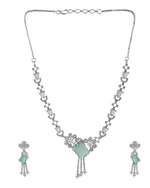 Thumbnail for VOJ Silver Plated CZ Stone Studded Designer Necklace With Earrings Set