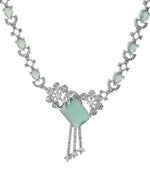 Thumbnail for VOJ Silver Plated CZ Stone Studded Designer Necklace With Earrings Set
