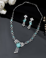 Thumbnail for VOJ Silver Plated CZ Stone Studded Designer Necklace With Earrings Set