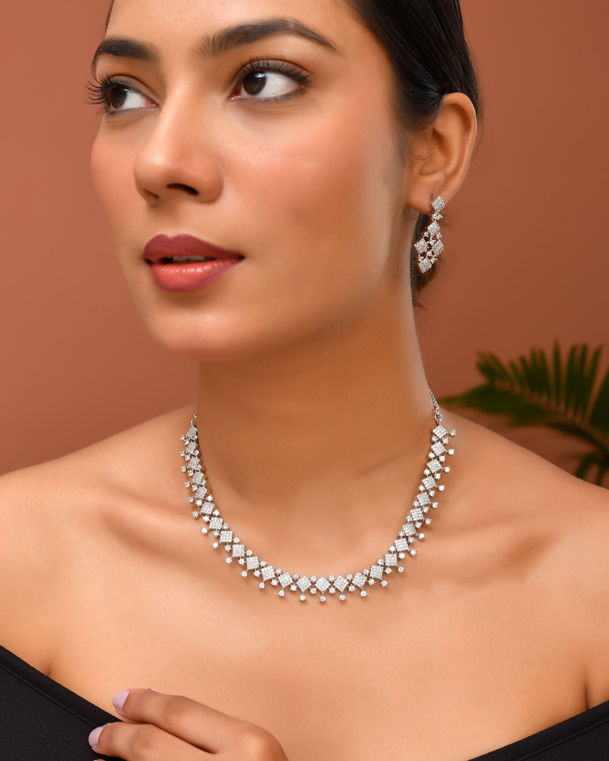 VOJ Silver Plated AD Stone Studded Hand Crafted Jewellery Set