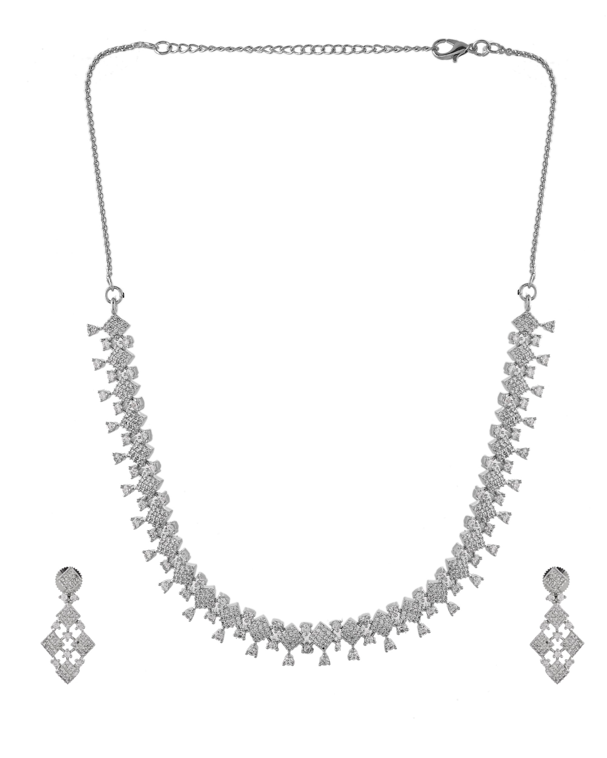 VOJ Silver Plated AD Stone Studded Hand Crafted Jewellery Set