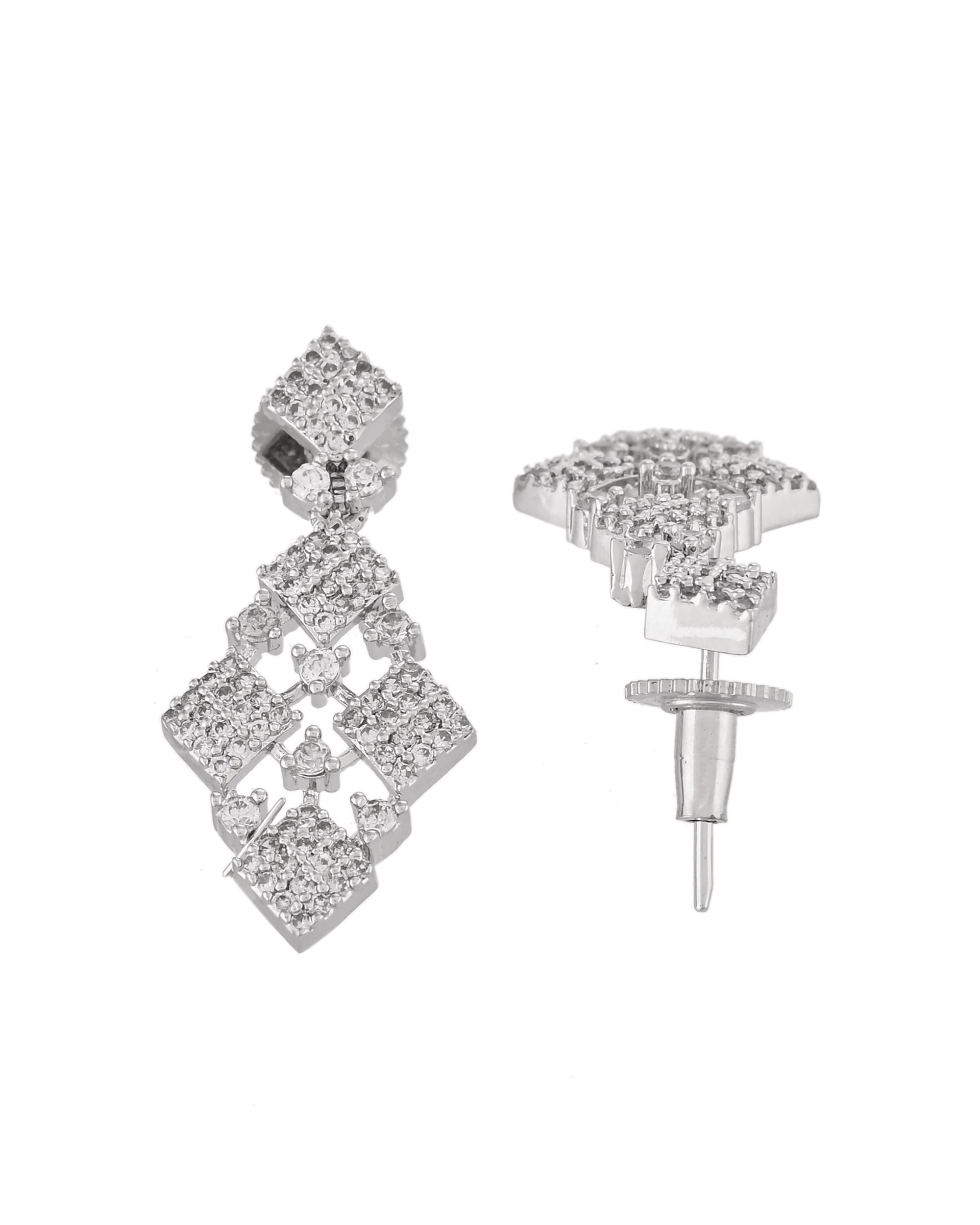 VOJ Silver Plated AD Stone Studded Hand Crafted Jewellery Set