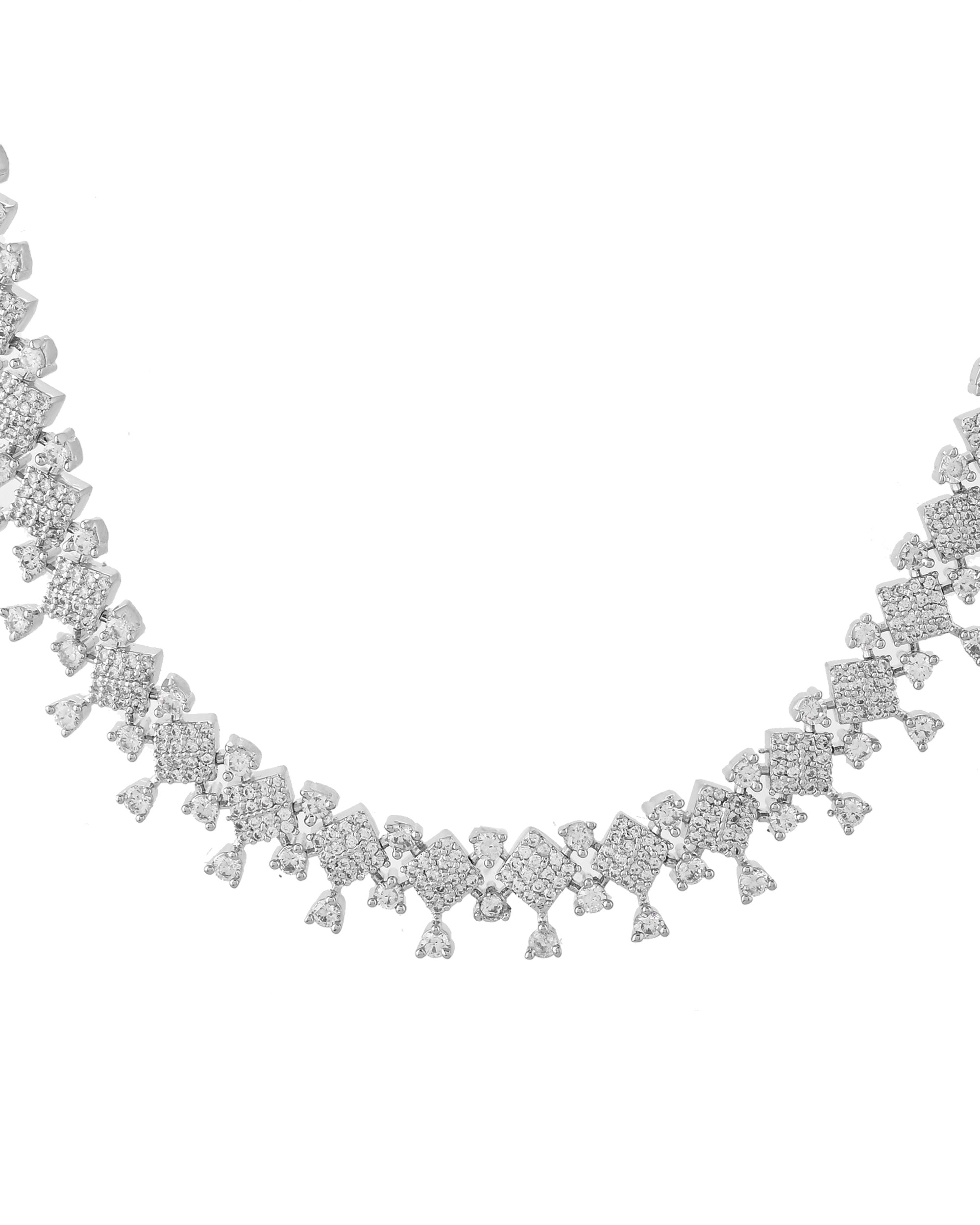 VOJ Silver Plated AD Stone Studded Hand Crafted Jewellery Set