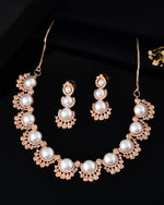 Thumbnail for VOJ Rose-Gold Polished AD And Pearl Studded Jewellery Set
