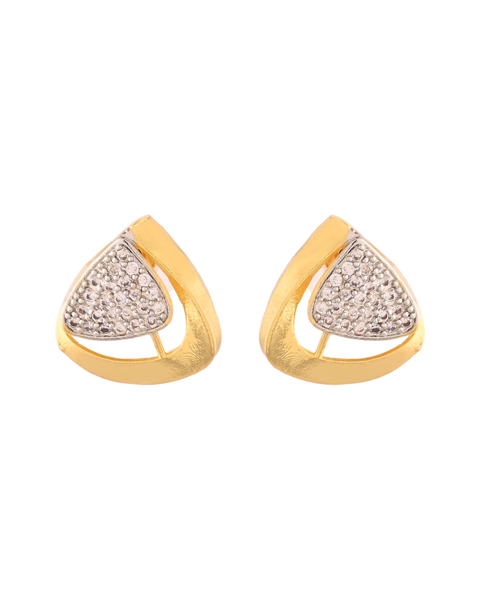 VOJ Gold Polished CZ Stone Studded Geometrical Jewellery Set