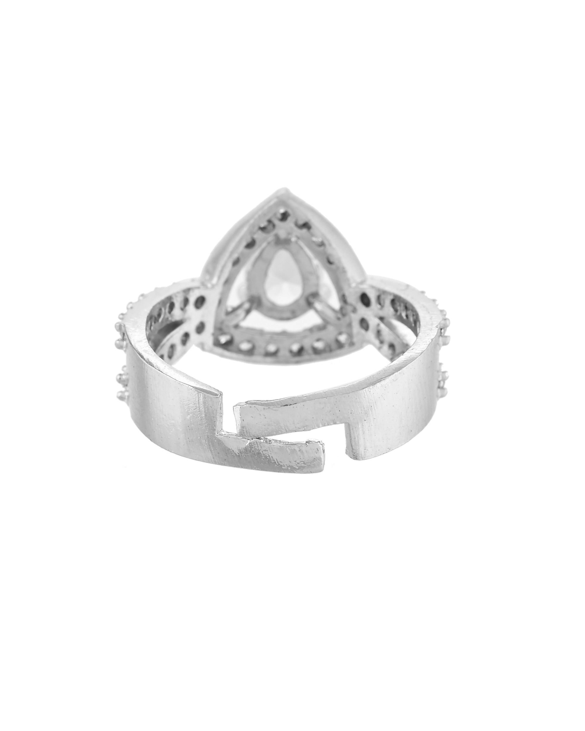 VOJ Silver-Plated AD-Stone-Studded Adjustable Finger Ring