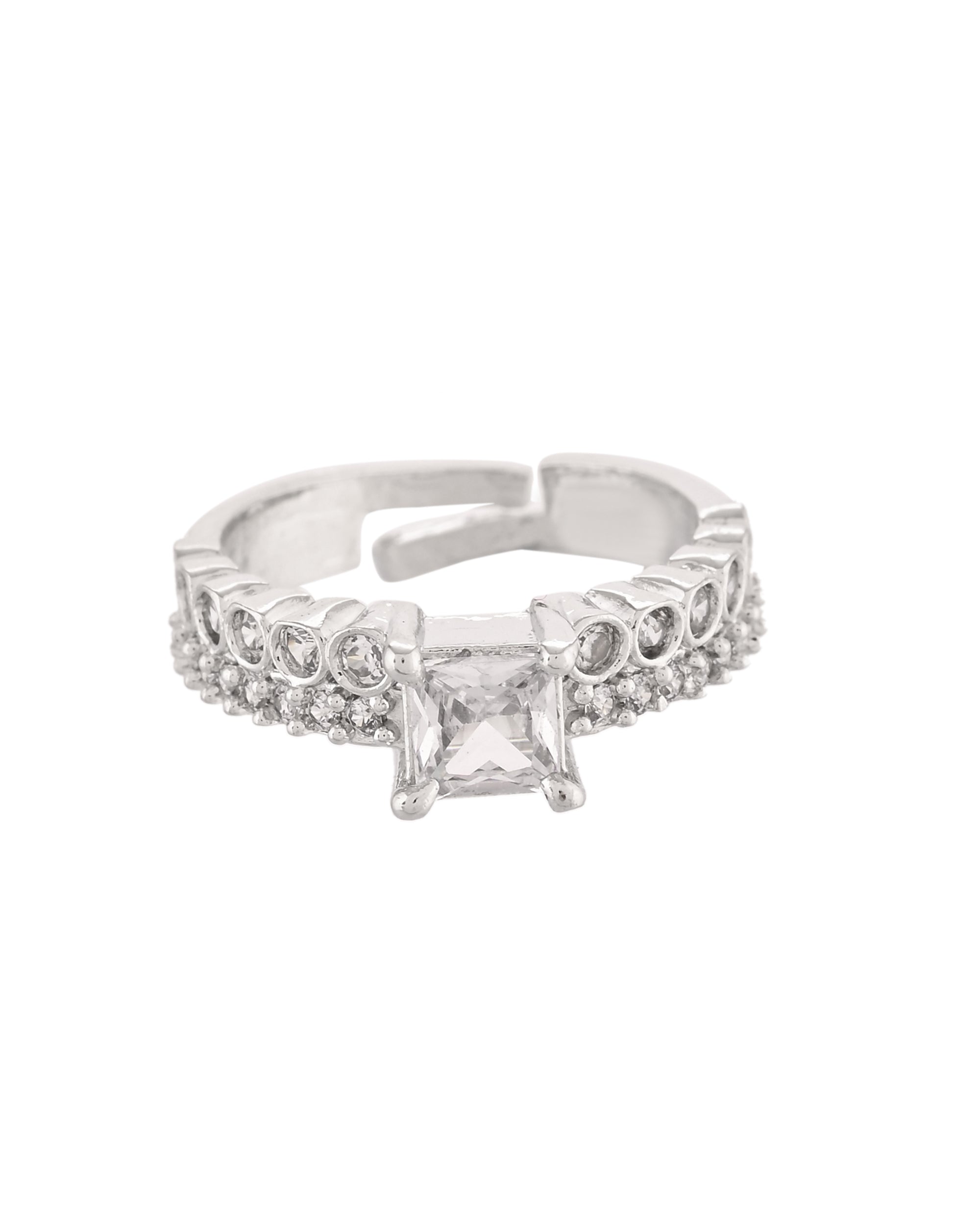 VOJ Silver Plated Cubic Zirconia Studded Finger Ring