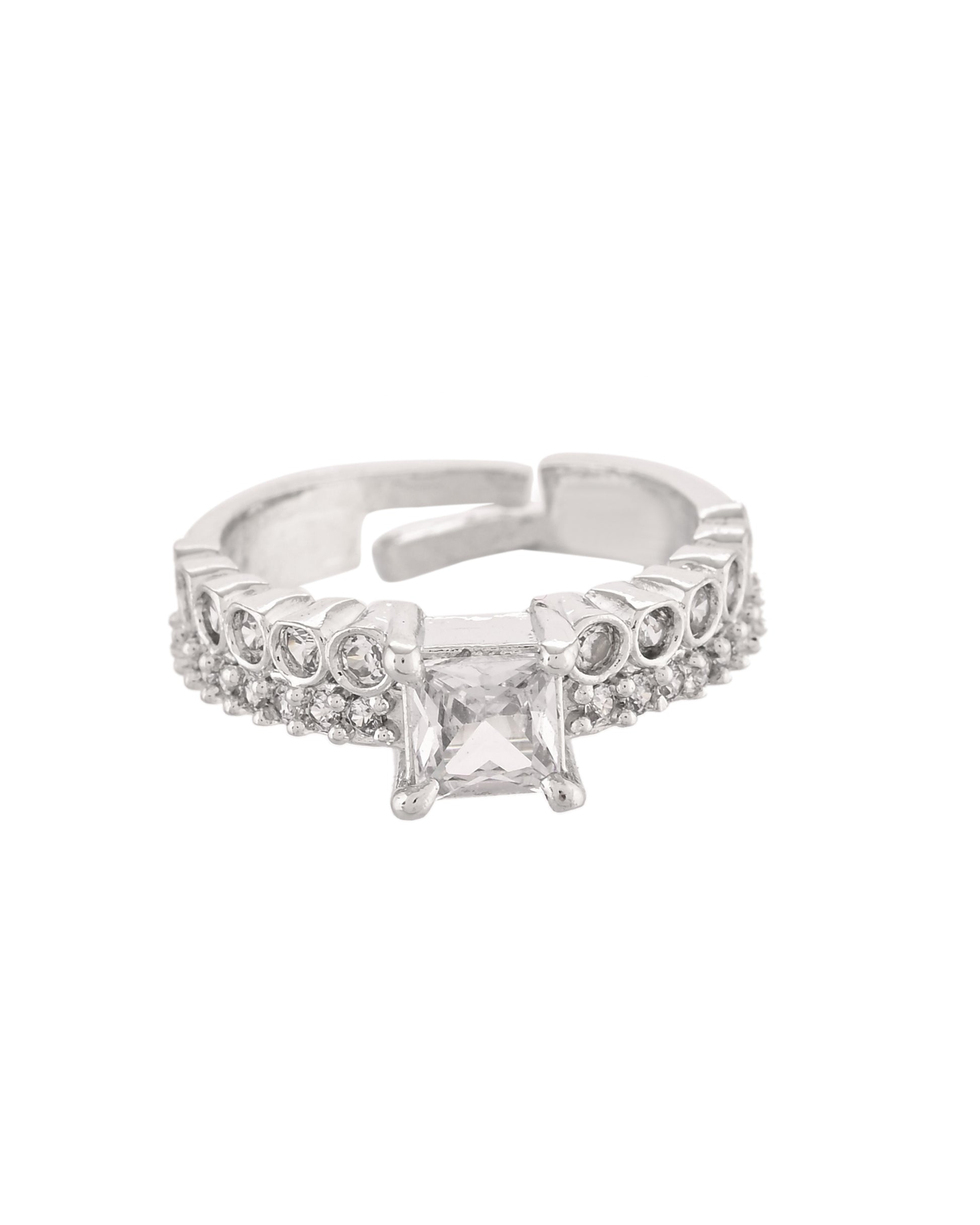 VOJ Silver Plated Cubic Zirconia Studded Finger Ring - Dista