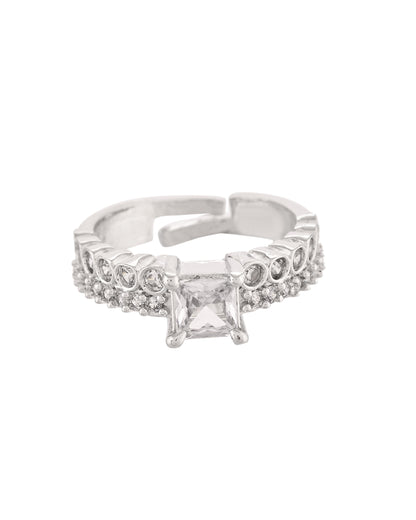 VOJ Silver Plated Cubic Zirconia Studded Finger Ring - Dista