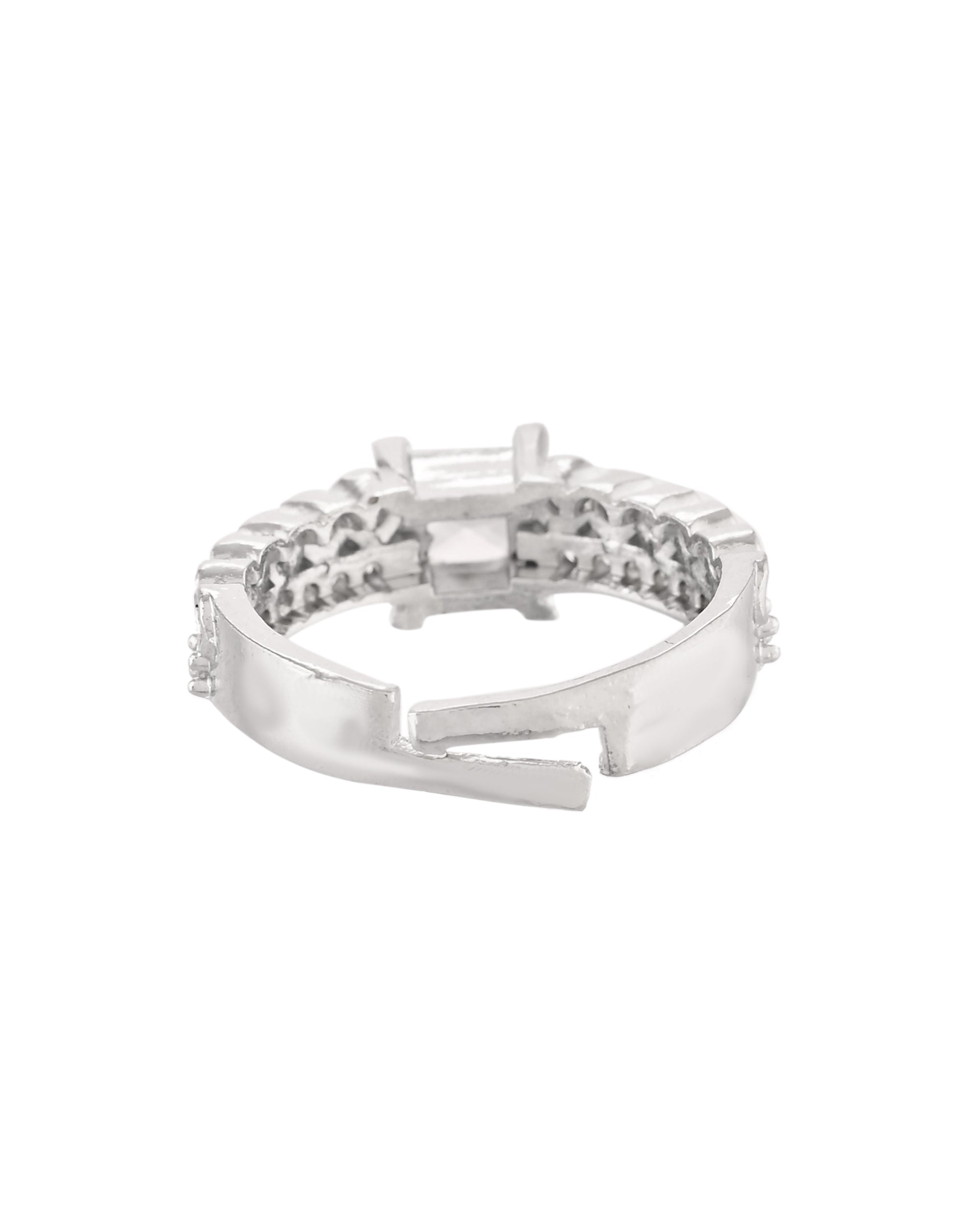 VOJ Silver Plated Cubic Zirconia Studded Finger Ring