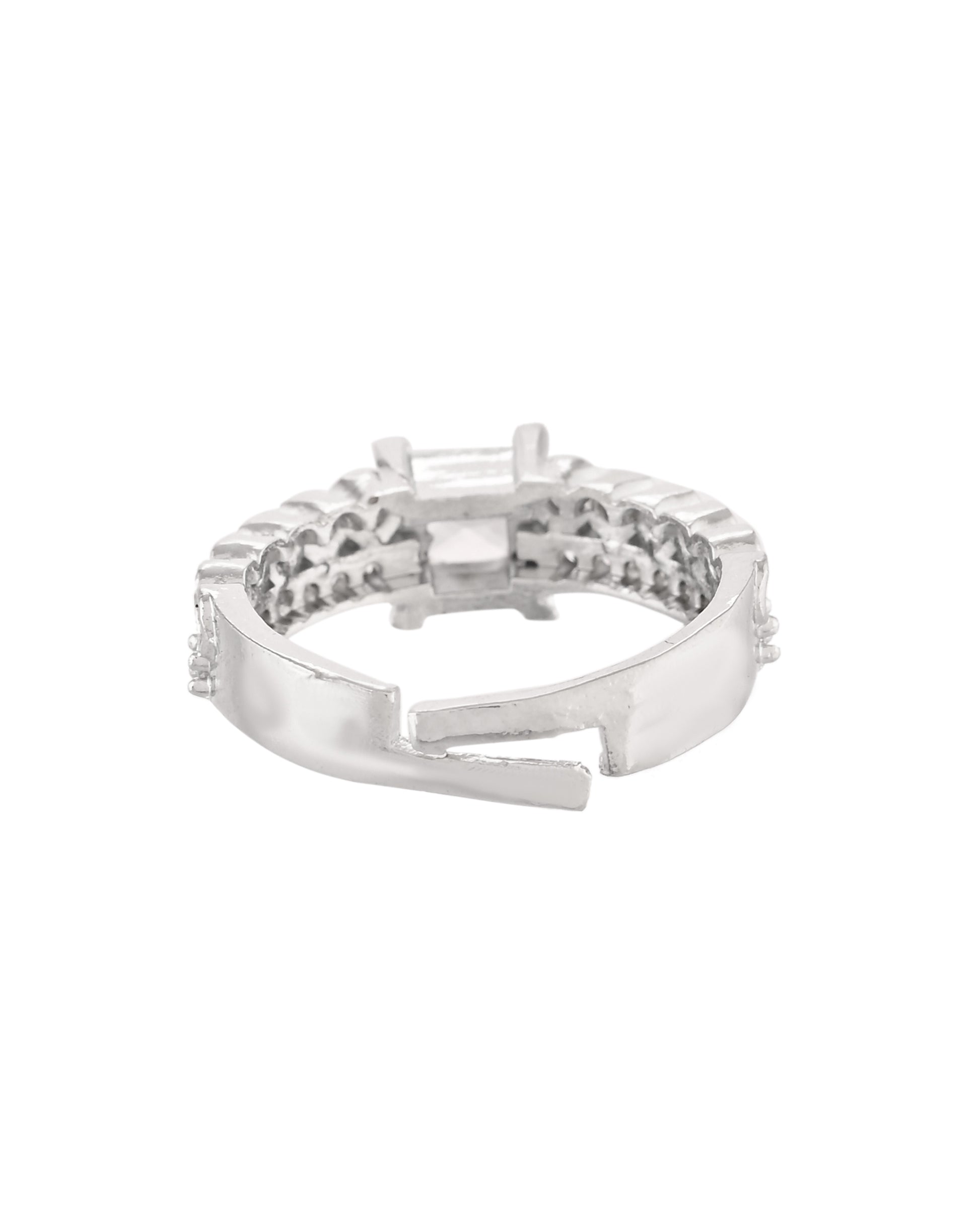 VOJ Silver Plated Cubic Zirconia Studded Finger Ring - Dista