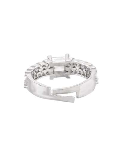 VOJ Silver Plated Cubic Zirconia Studded Finger Ring - Dista