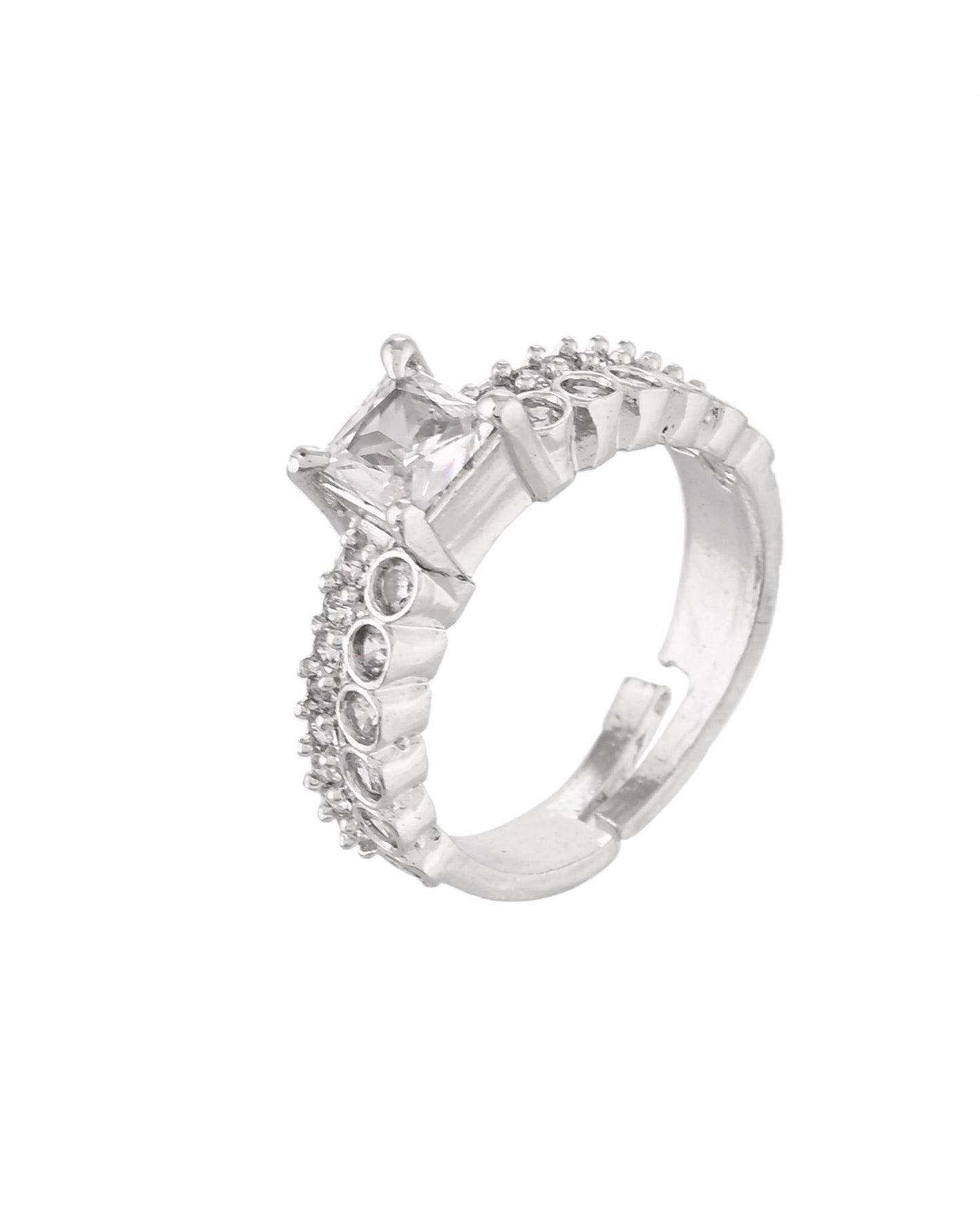 VOJ Silver Plated Cubic Zirconia Studded Finger Ring - Dista