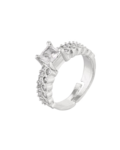 VOJ Silver Plated Cubic Zirconia Studded Finger Ring - Dista