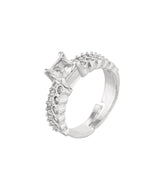 Thumbnail for VOJ Silver Plated Cubic Zirconia Studded Finger Ring