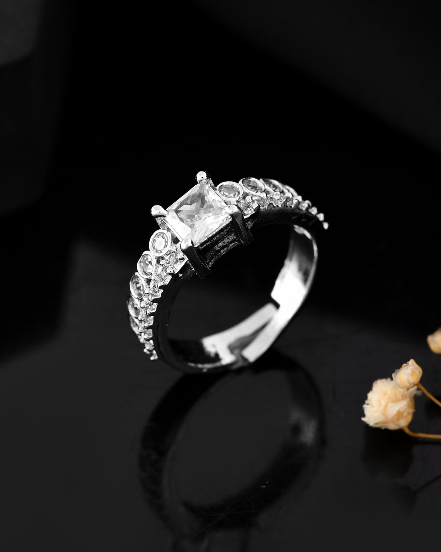 VOJ Silver Plated Cubic Zirconia Studded Finger Ring - Dista