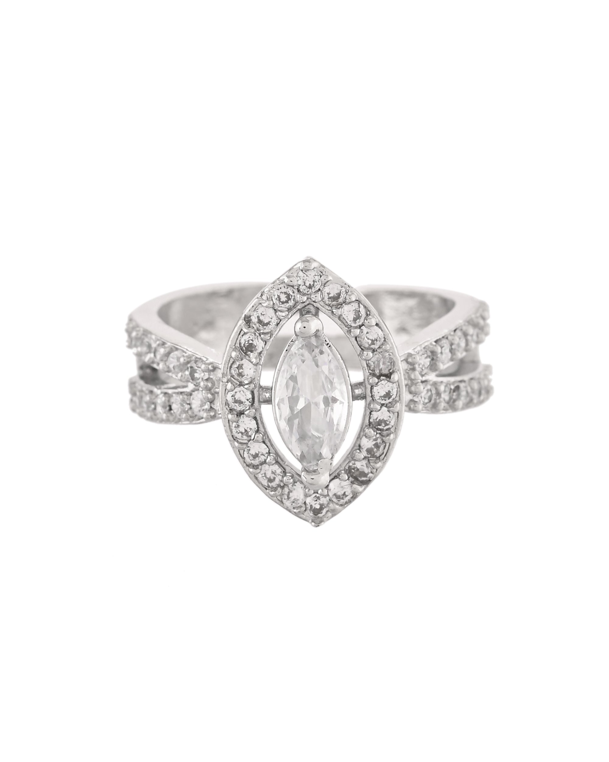 VOJ Silver-Plated Cubic Zirconia Studded Adjustable Finger Ring