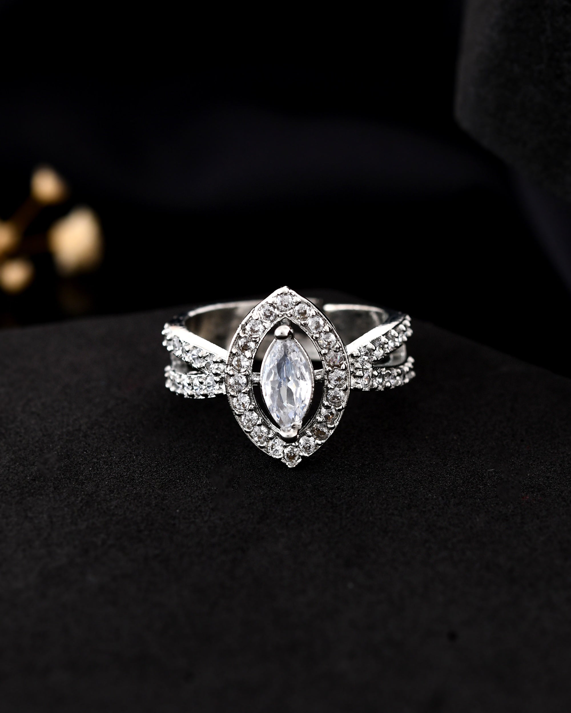 VOJ Silver-Plated Cubic Zirconia Studded Adjustable Finger Ring