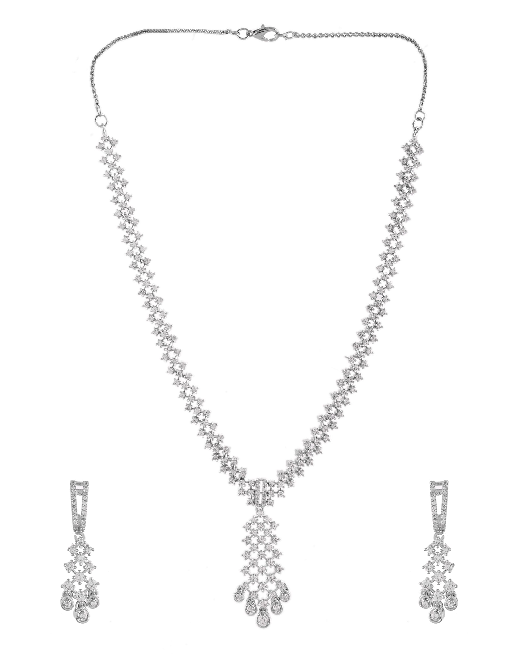 VOJ Silver Plated CZ- Stone Studded Designer Jewellery Set