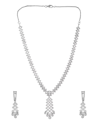 VOJ Silver Plated CZ- Stone Studded Designer Jewellery Set - Dista
