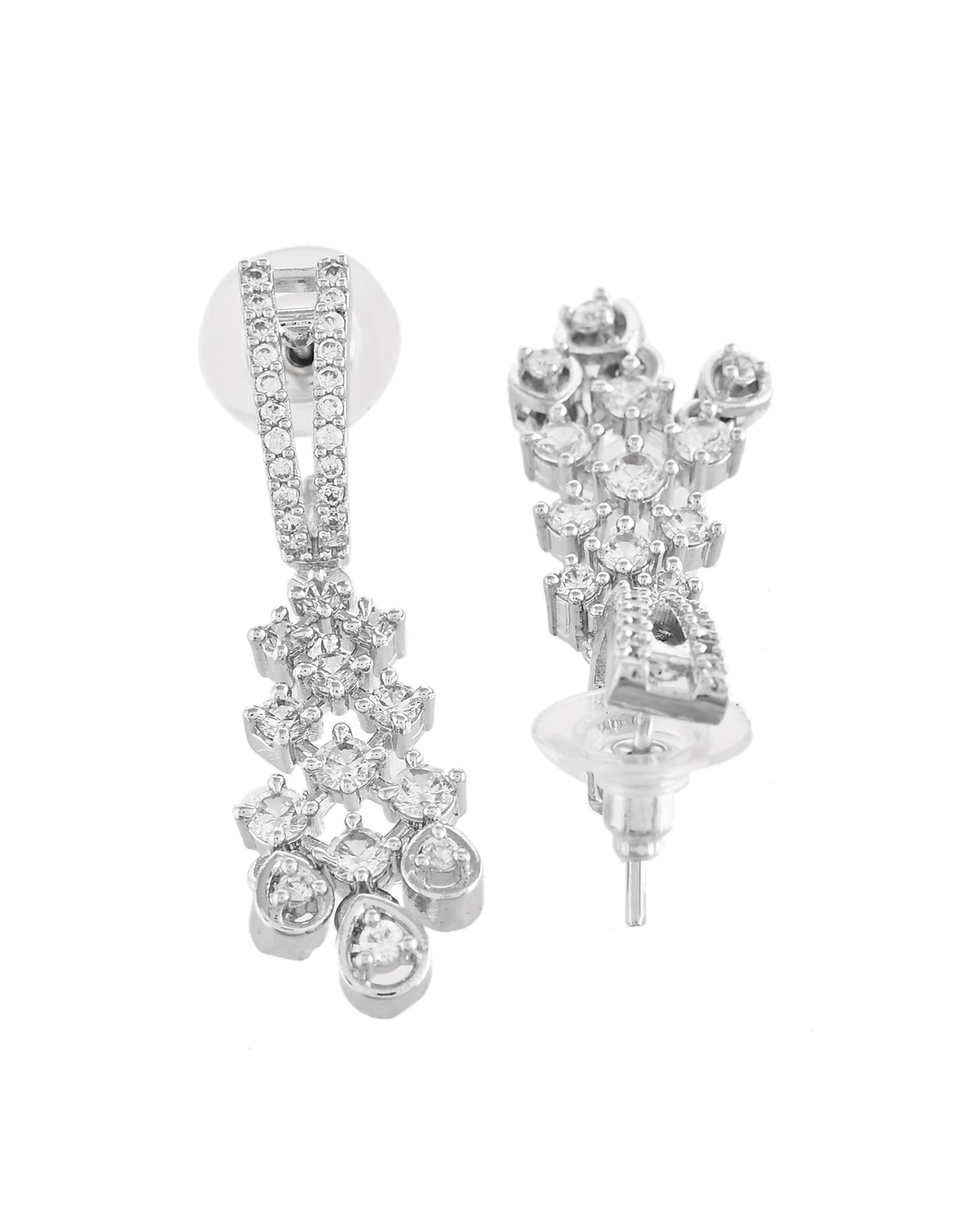 VOJ Silver Plated CZ- Stone Studded Designer Jewellery Set