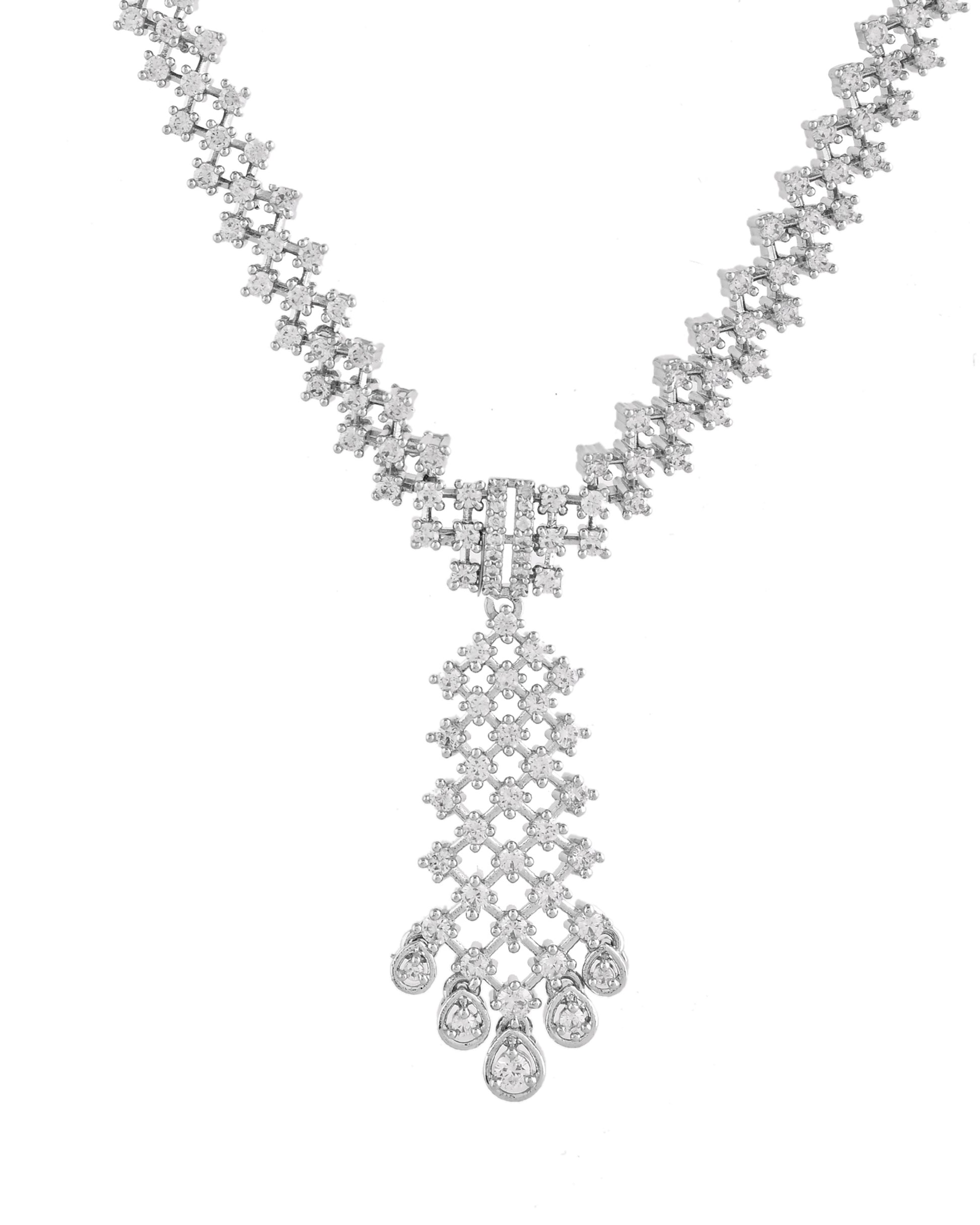 VOJ Silver Plated CZ- Stone Studded Designer Jewellery Set - Dista