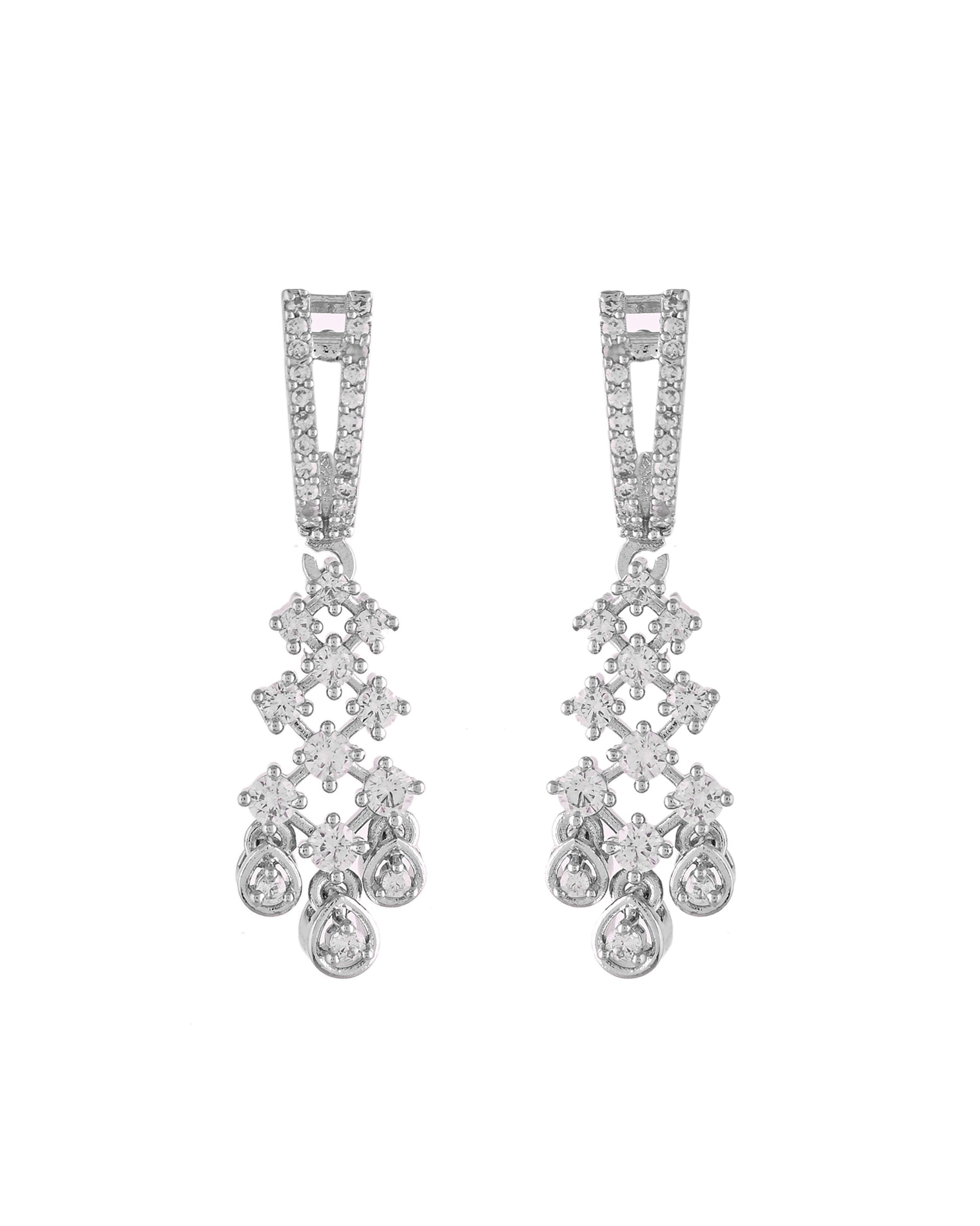VOJ Silver Plated CZ- Stone Studded Designer Jewellery Set - Dista