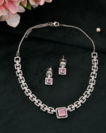 Thumbnail for VOJ Silver Plated AD-Stone Studded Square Shaped Jewellery Set