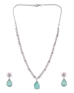 Thumbnail for VOJ Silver Plated Sea Green Stone Studded Necklace Set