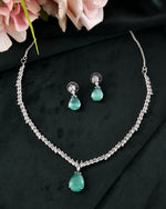 Thumbnail for VOJ Silver Plated Sea Green Stone Studded Necklace Set