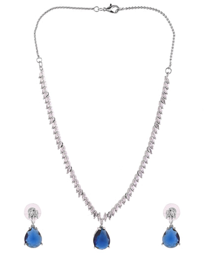VOJ Silver Plated Blue Stone Studded Necklace Set - Dista