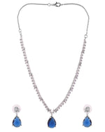 Thumbnail for VOJ Silver Plated Blue Stone Studded Necklace Set