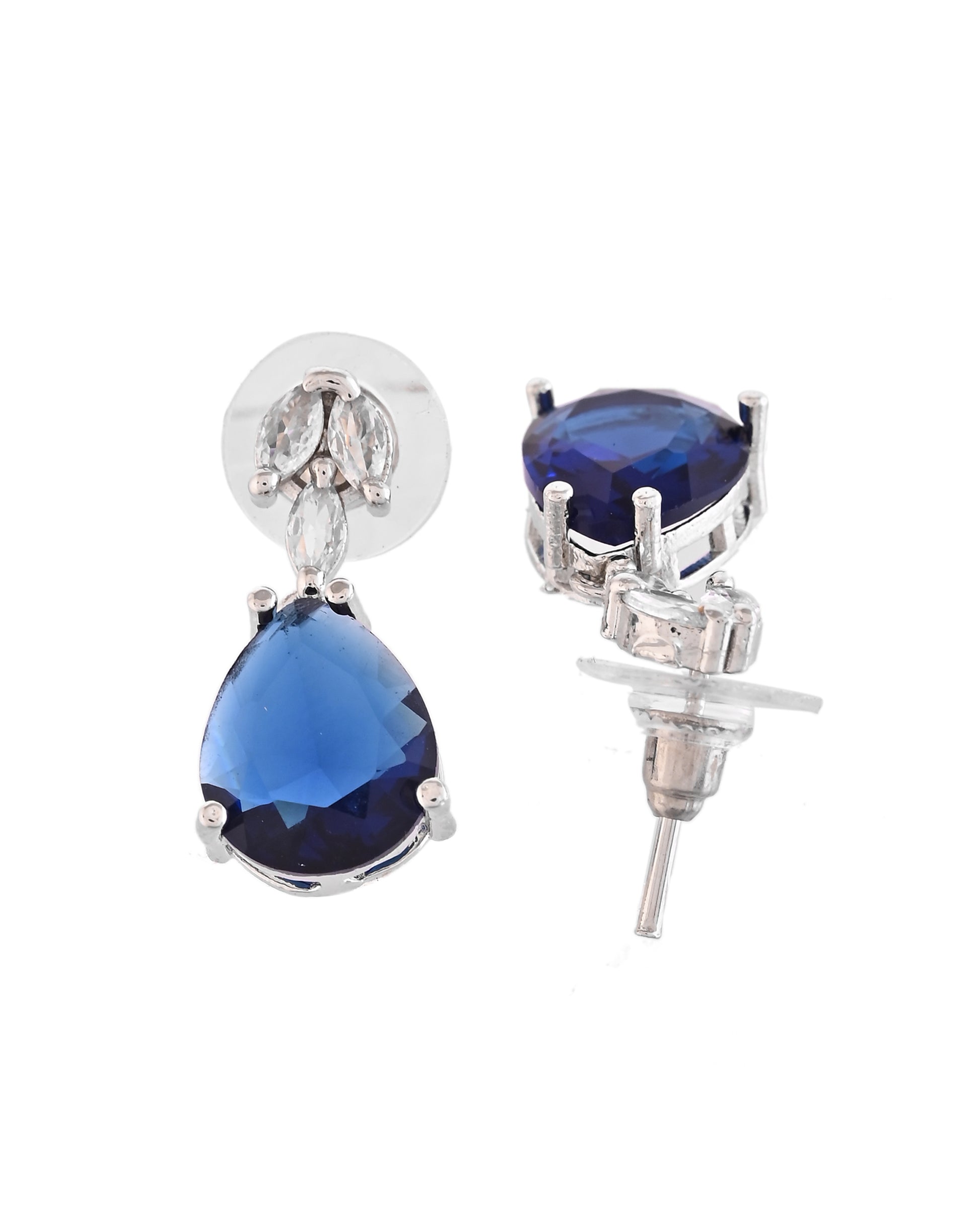 VOJ Silver Plated Blue Stone Studded Necklace Set - Dista